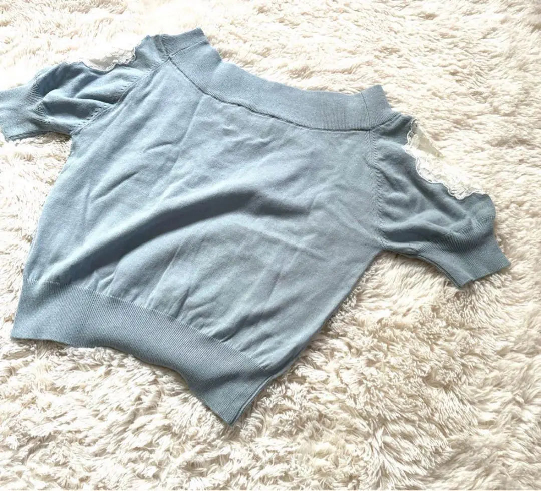 EDIT COLOGNE [Good condition] Light blue off-shoulder embroidery, transparent top, L