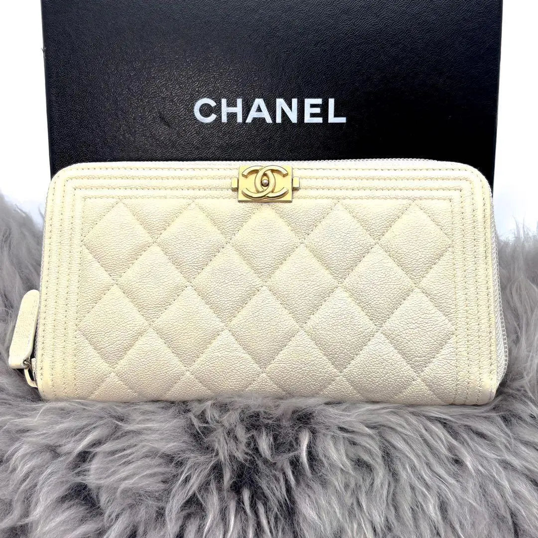 [Buen estado✨] Cartera larga con cremallera redonda Chanel Boy Chanel