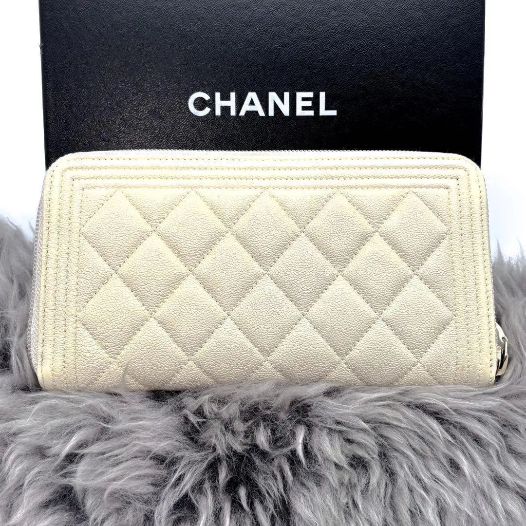 [Buen estado✨] Cartera larga con cremallera redonda Chanel Boy Chanel