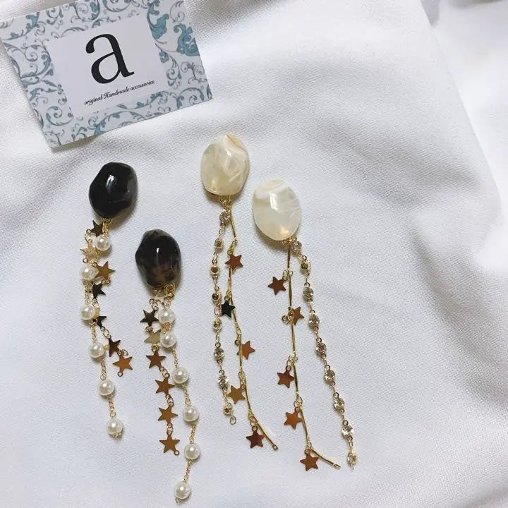 2249-2 White ☺︎Marble style and pearl bei juster double chain earrings☺︎