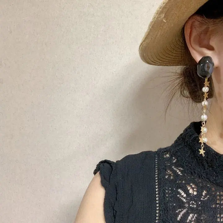 2249-2 White ☺︎Marble style and pearl bei juster double chain earrings☺︎