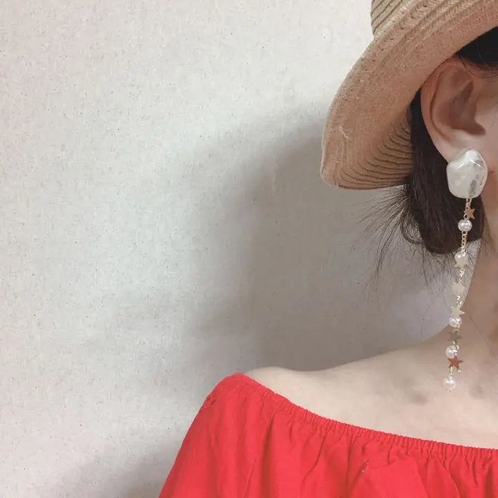 2249-2 White ☺︎Marble style and pearl bei juster double chain earrings☺︎