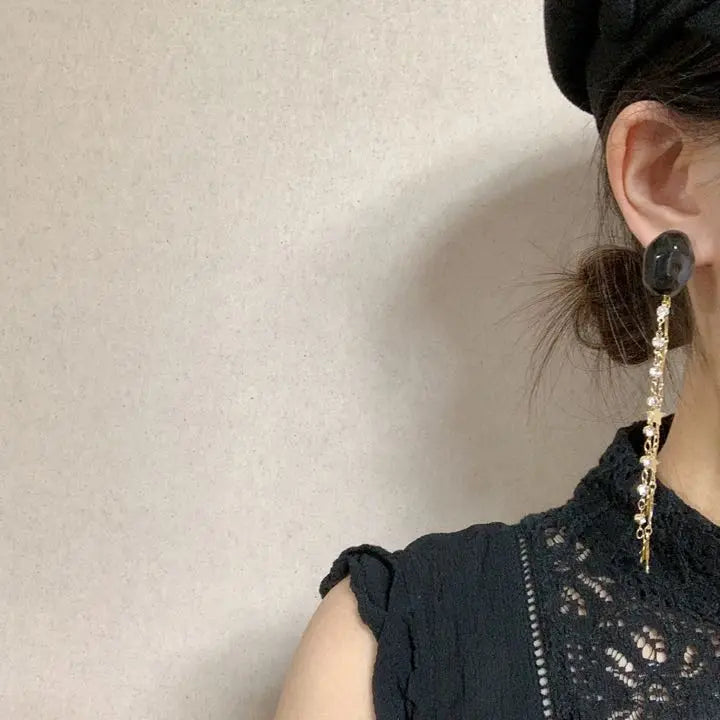 2249-2 White ☺︎Marble style and pearl bei juster double chain earrings☺︎