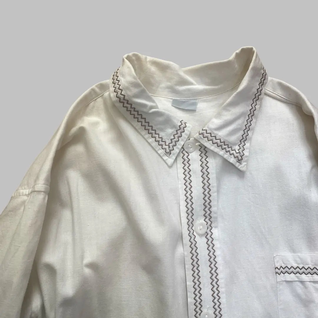 [1930s] Camisa de abuelo francés para dormir, ropa vieja, bordado vintage