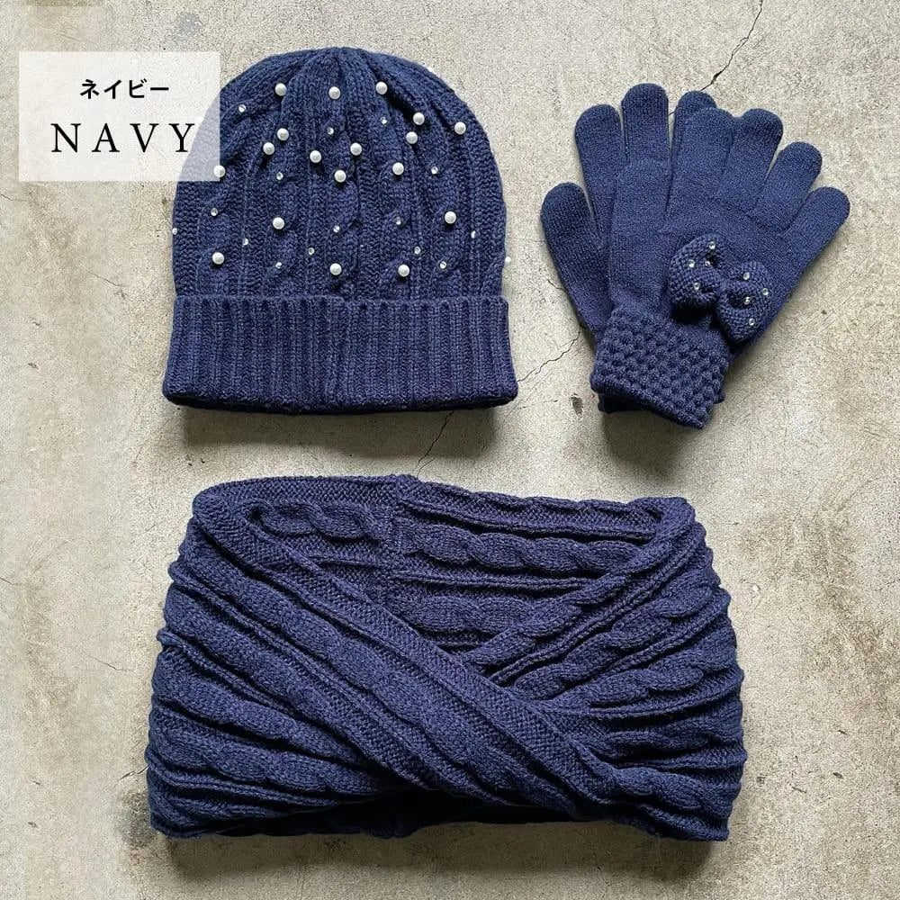 Conjunto de 3 piezas para niñas, gorro y guantes para niños, color azul, bonito, moderno, cálido y con protección contra el frío