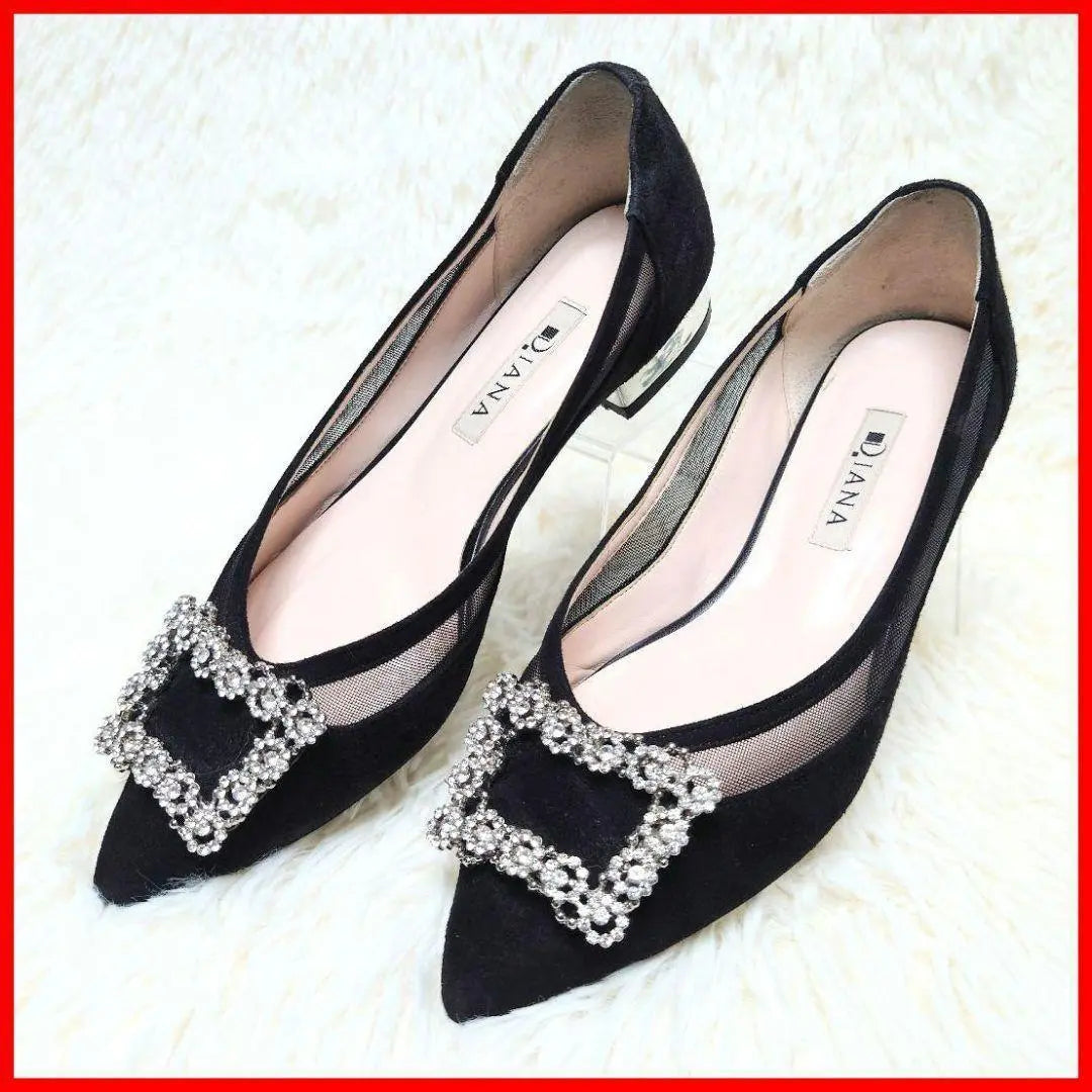 ★43 Diana Pumps Flat Bijoux Suede Lace Black 23