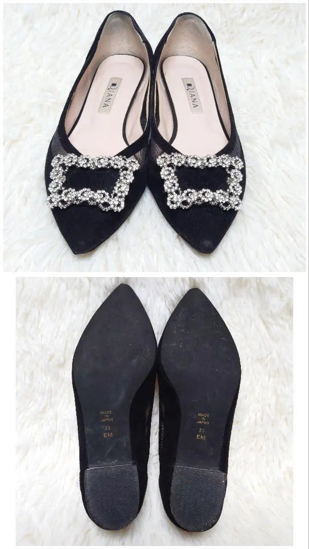 ★43 Diana Pumps Flat Bijoux Suede Lace Black 23