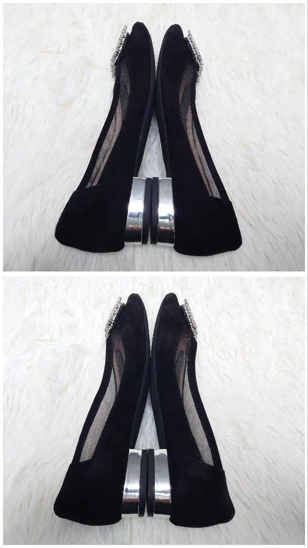 ★43 Diana Pumps Flat Bijoux Ante Encaje Negro 23