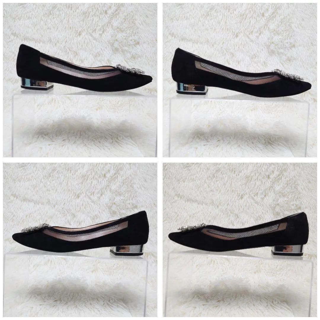 ★43 Diana Pumps Flat Bijoux Ante Encaje Negro 23