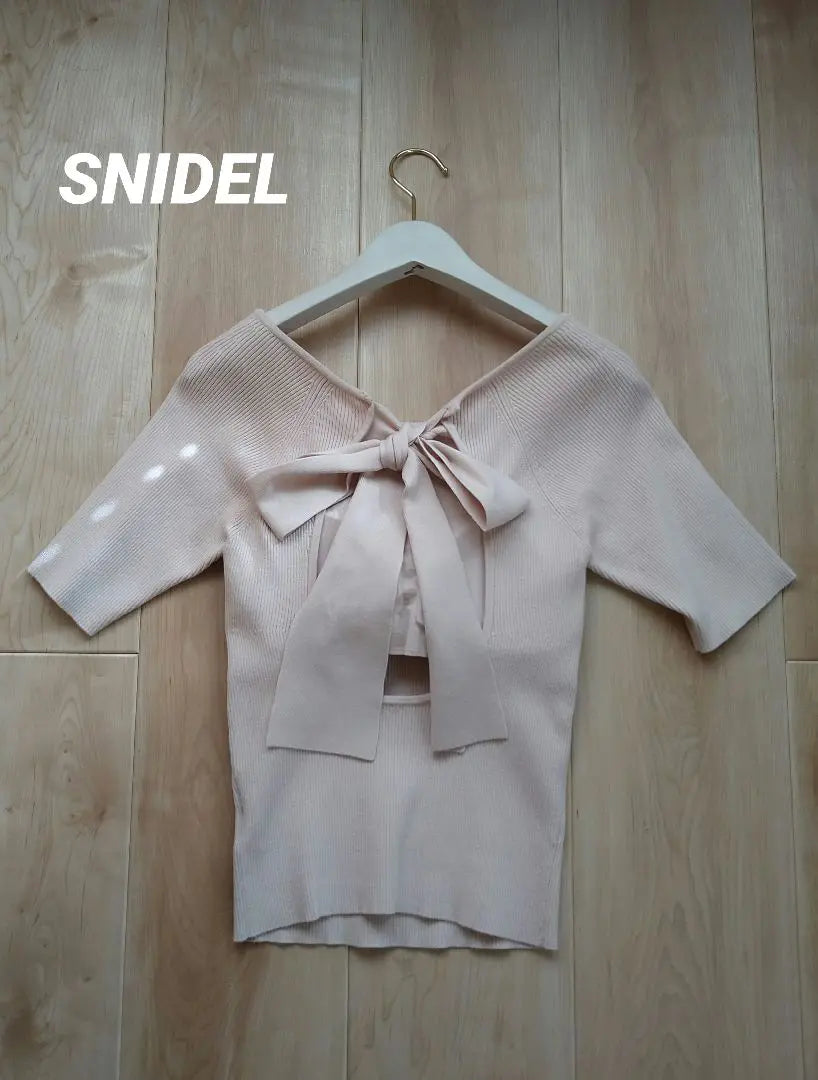 Entrega anónima ♡ Sin usar ♡ SNIDEL Jersey de punto con cinta abierta en la espalda rosa | 匿名配送♡未使用♡SNIDEL バックオープンリボンニットプルオーバー ピンク