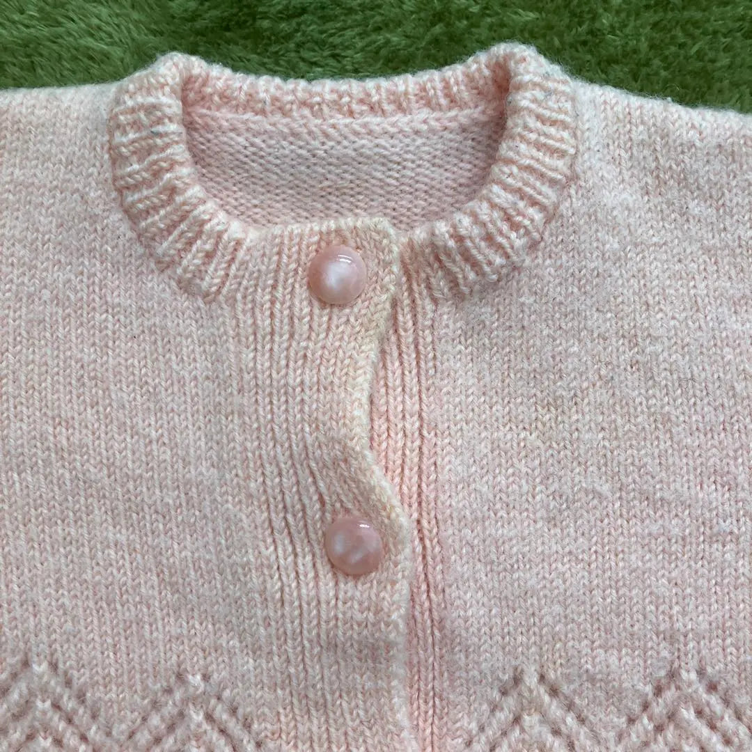 Cárdigan de punto rosa claro hecho a mano talla 60 | 薄いピンクのニットカーディガン ハンドメイド 60サイズ