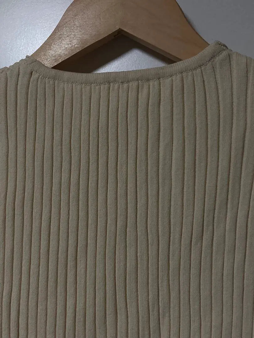 Ribbed V-neck short sleeve tops, beige