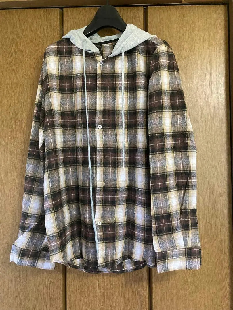 Men's Check Shirt, Hooded Jacket, Long Sleeve Shirt, Spring, Summer, Autumn, Thin Hooded Shirt, M