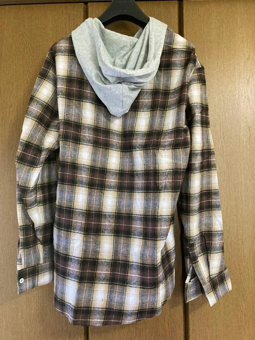 Men's Check Shirt, Hooded Jacket, Long Sleeve Shirt, Spring, Summer, Autumn, Thin Hooded Shirt, M