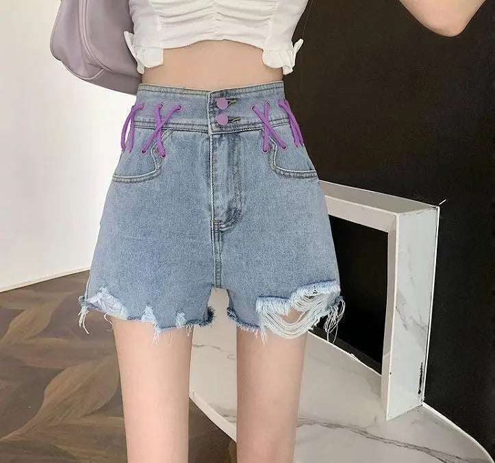 Large size Women's denim shorts New Small size Damage