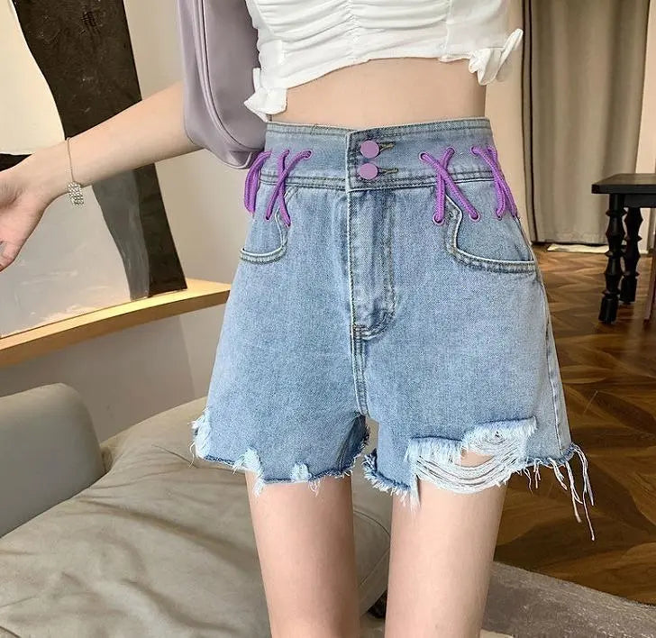 Large size Women's denim shorts New Small size Damage