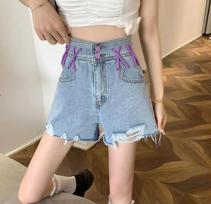 Large size Women's denim shorts New Small size Damage