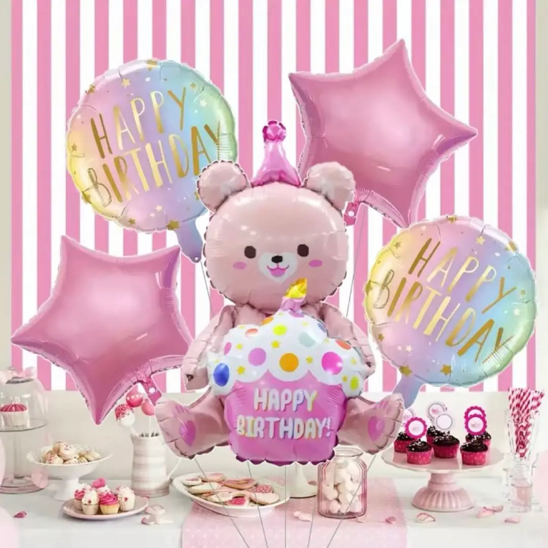 Balloons Birthday Birthday Party Pink Bear Cake Star