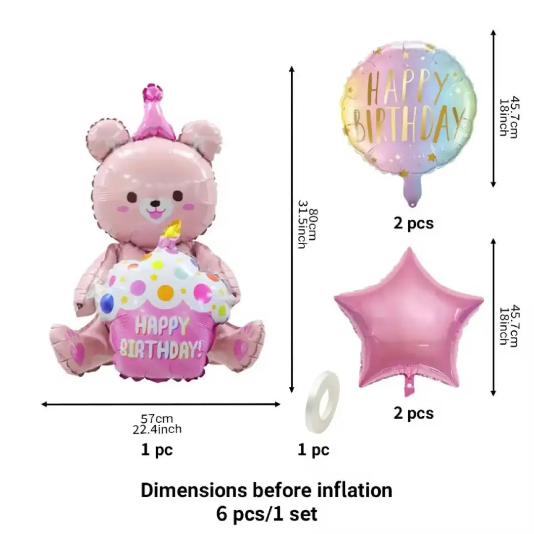 Balloons Birthday Birthday Party Pink Bear Cake Star