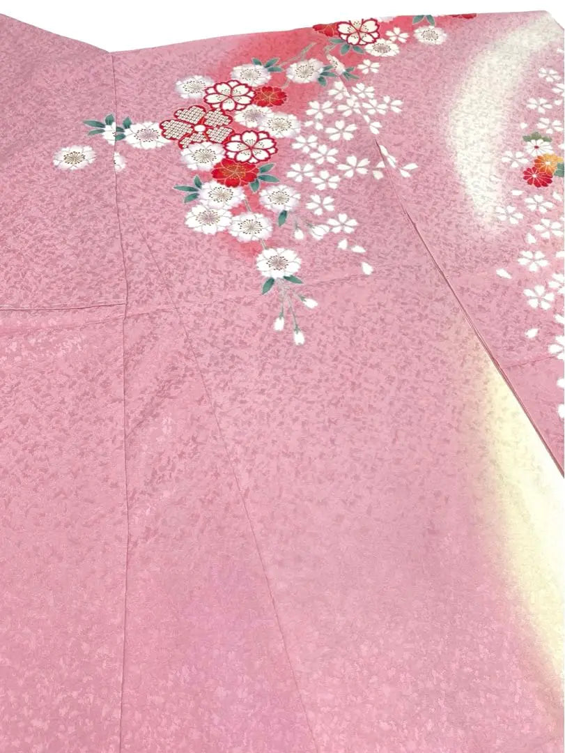 Furisode, temporary picture, gold color, crest design, pure silk, untailored, with hakama