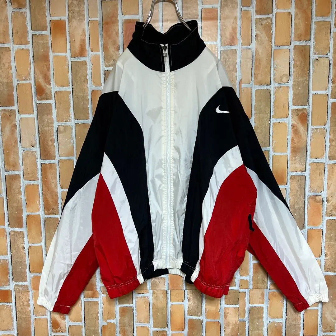 348NIKE White Tag 90s Nike Embroidered Logo Nylon Jacket M Multicolor Switch