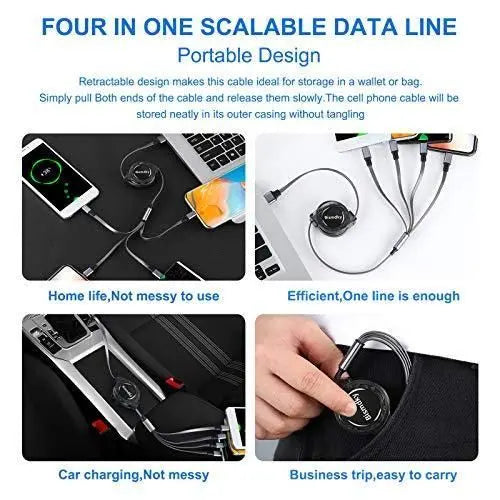 Bismdky 4 in 1 USB take-up charging cable 3A fast charging