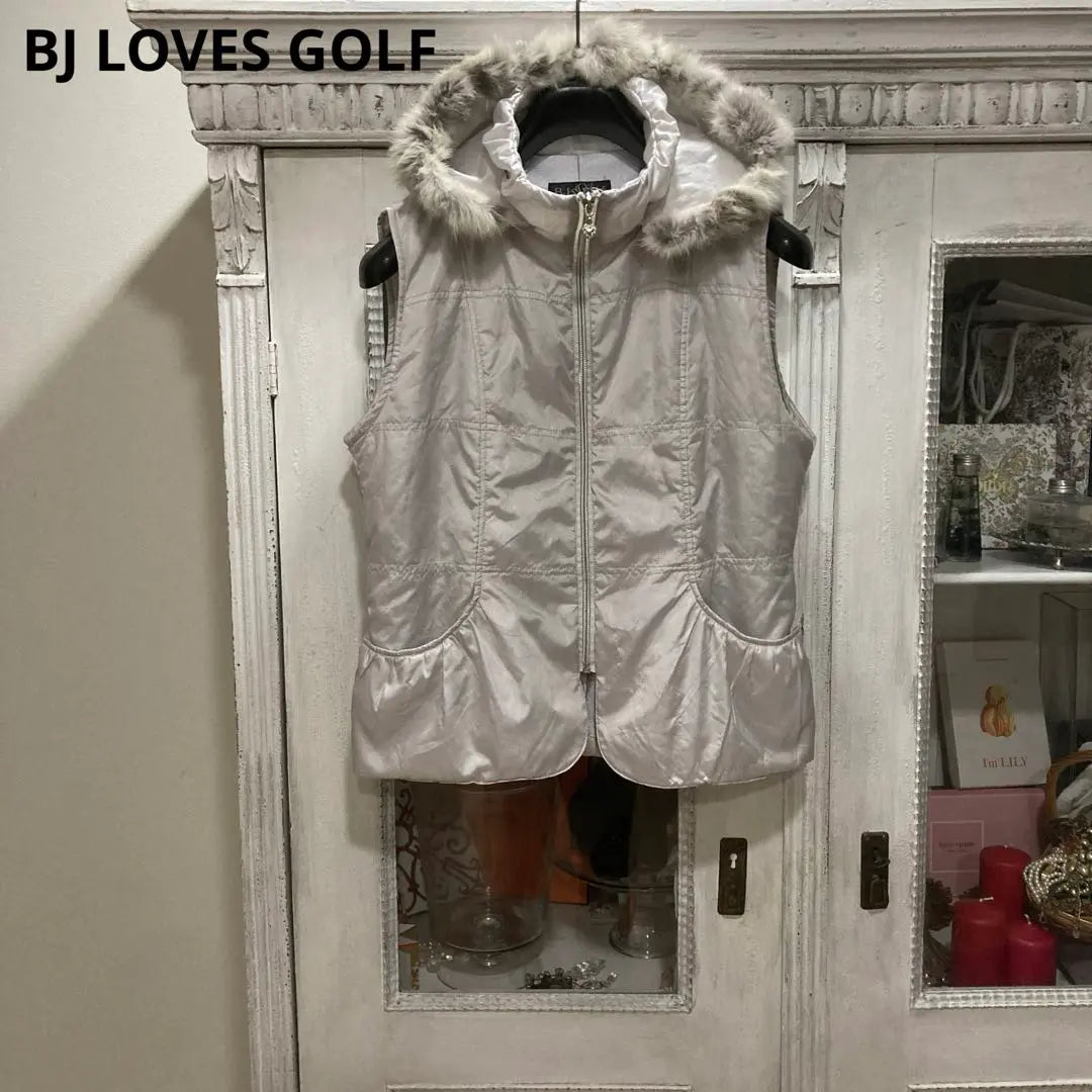 BJ LOVES GOLF Padded Vest L Gray Rabbit Fur Golf Wear