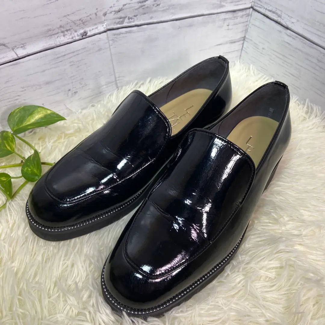 ✨ [Good condition] LETALON enamel loafers, thick soles, black, 23cm