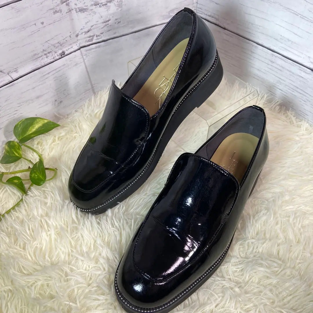 ✨ [Good condition] LETALON enamel loafers, thick soles, black, 23cm