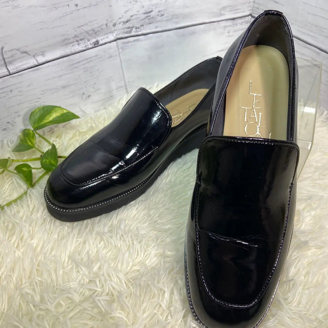 ✨ [Good condition] LETALON enamel loafers, thick soles, black, 23cm