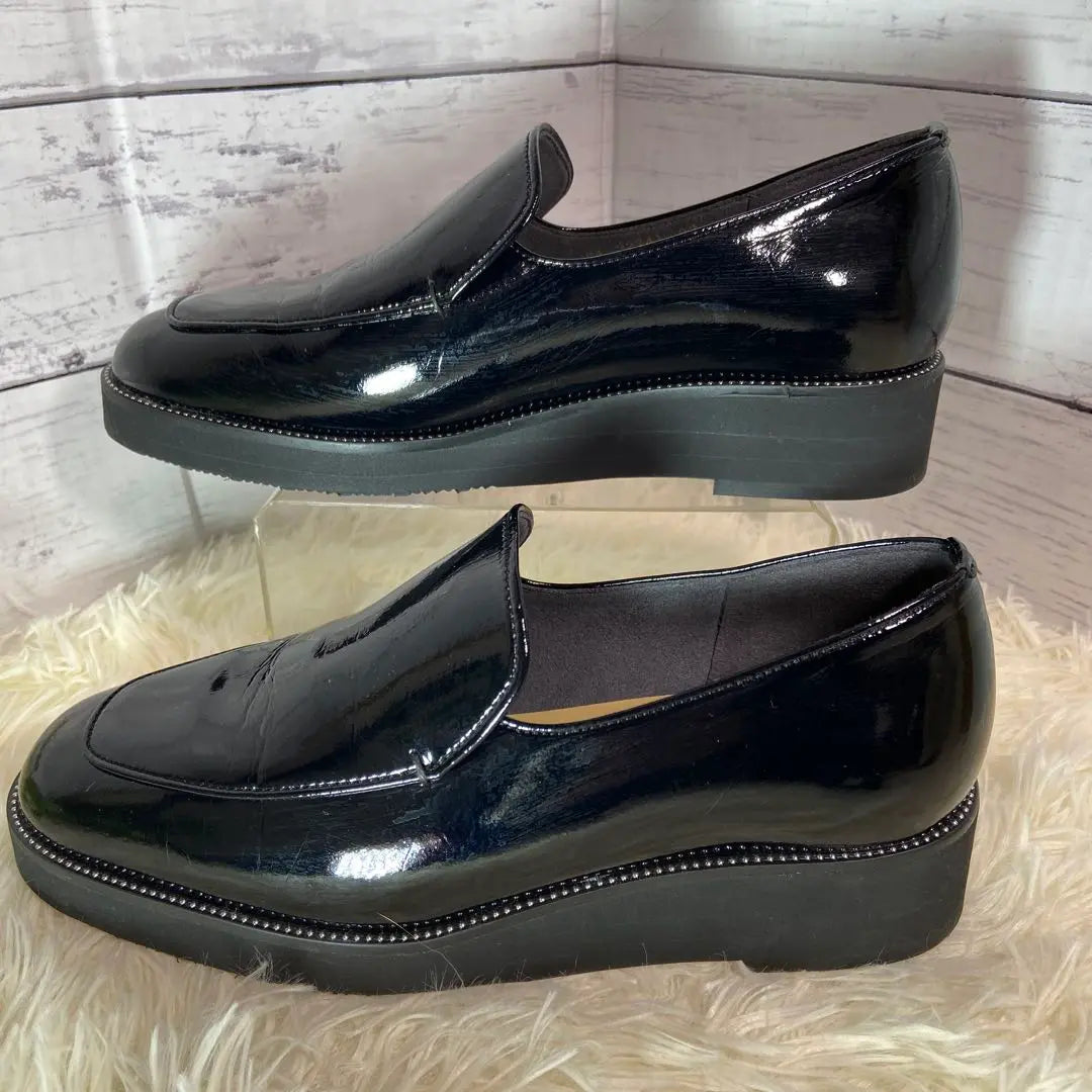 ✨ [Good condition] LETALON enamel loafers, thick soles, black, 23cm