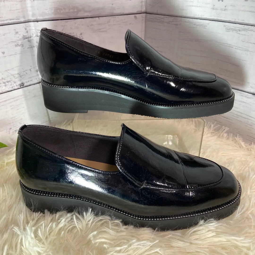 ✨ [Good condition] LETALON enamel loafers, thick soles, black, 23cm