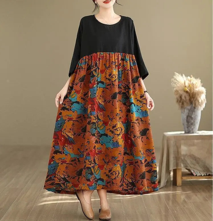 [Large size] Women's long dress, spring, summer, autumn, new, short sleeves