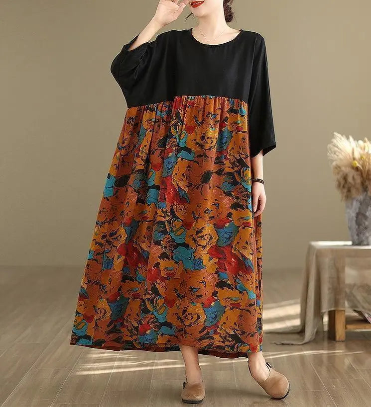 [Large size] Women's long dress, spring, summer, autumn, new, short sleeves