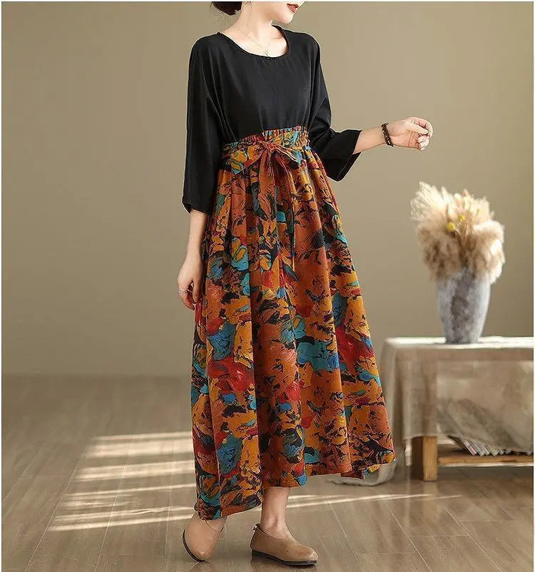 [Large size] Women's long dress, spring, summer, autumn, new, short sleeves