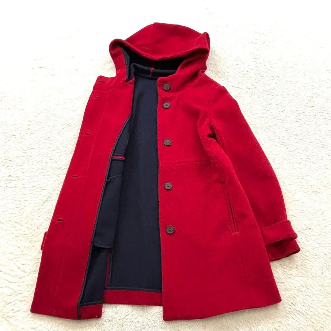 [Zara] S Red Hooded Wool Coat Mid-length A-line Simple