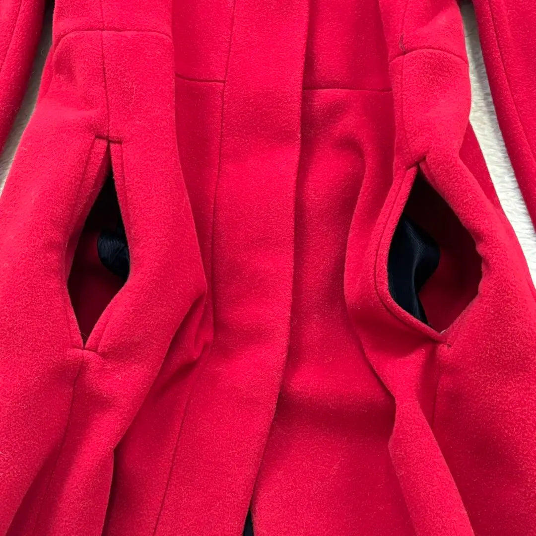 [Zara] S Red Hooded Wool Coat Mid-length A-line Simple