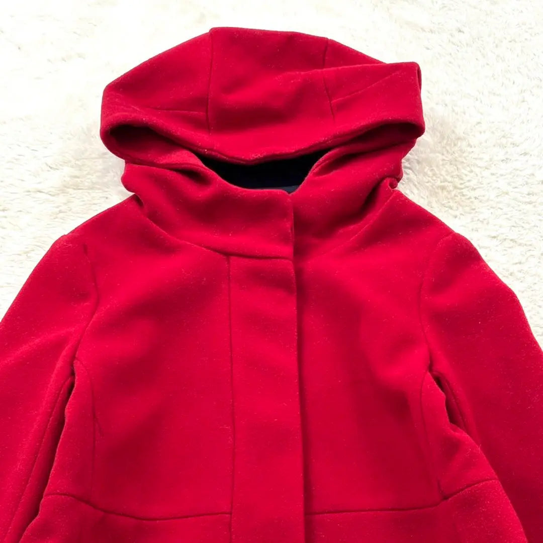 [Zara] S Red Hooded Wool Coat Mid-length A-line Simple