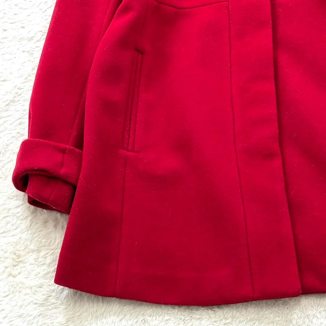 [Zara] S Red Hooded Wool Coat Mid-length A-line Simple