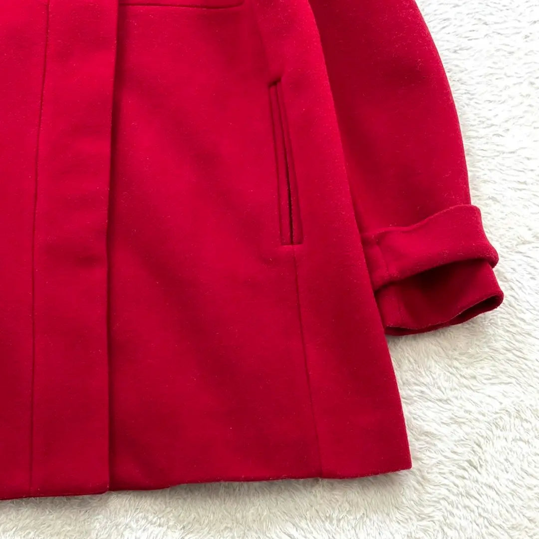 [Zara] S Red Hooded Wool Coat Mid-length A-line Simple