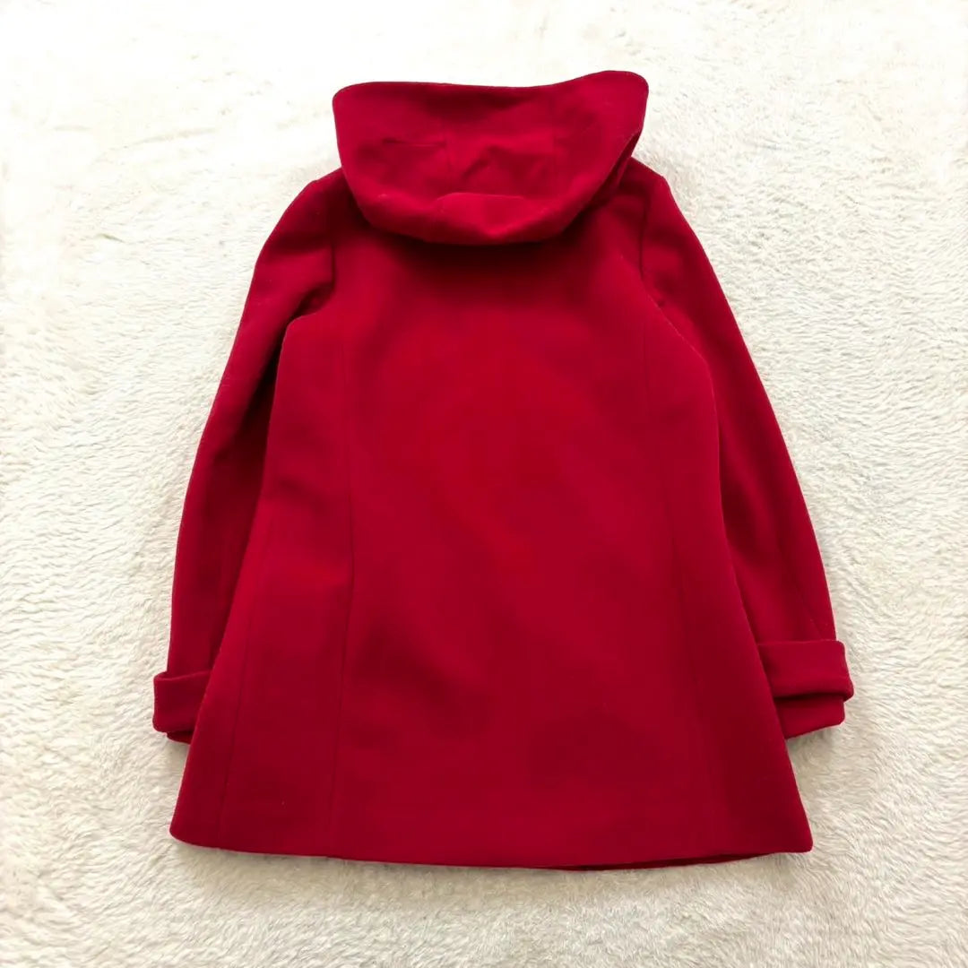 [Zara] S Red Hooded Wool Coat Mid-length A-line Simple