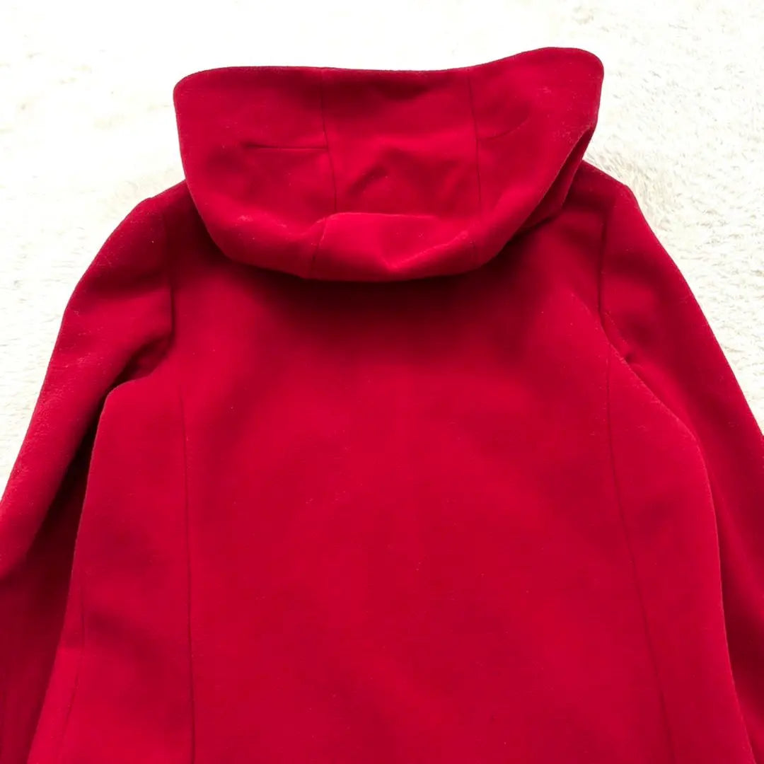 [Zara] S Red Hooded Wool Coat Mid-length A-line Simple