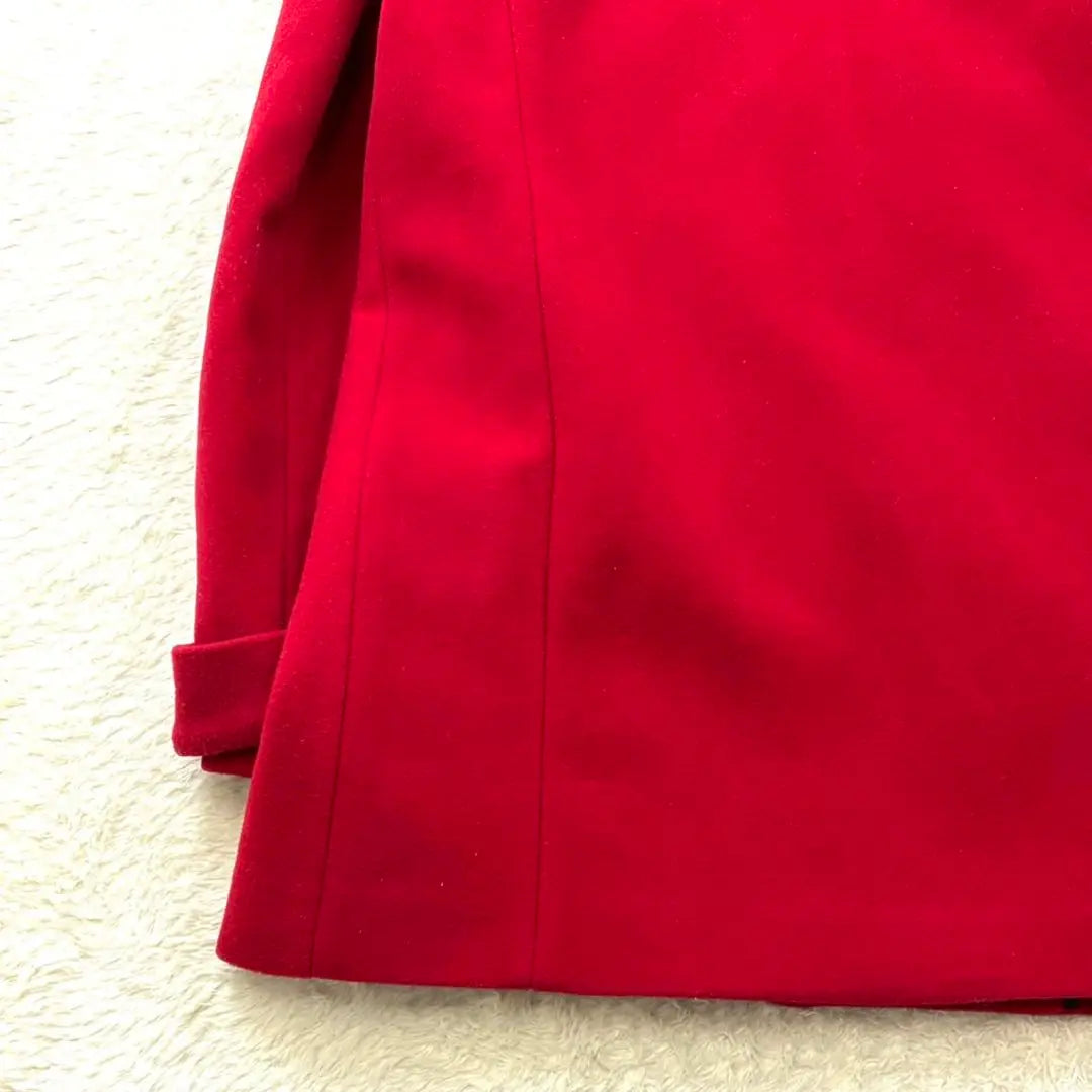 [Zara] S Red Hooded Wool Coat Mid-length A-line Simple