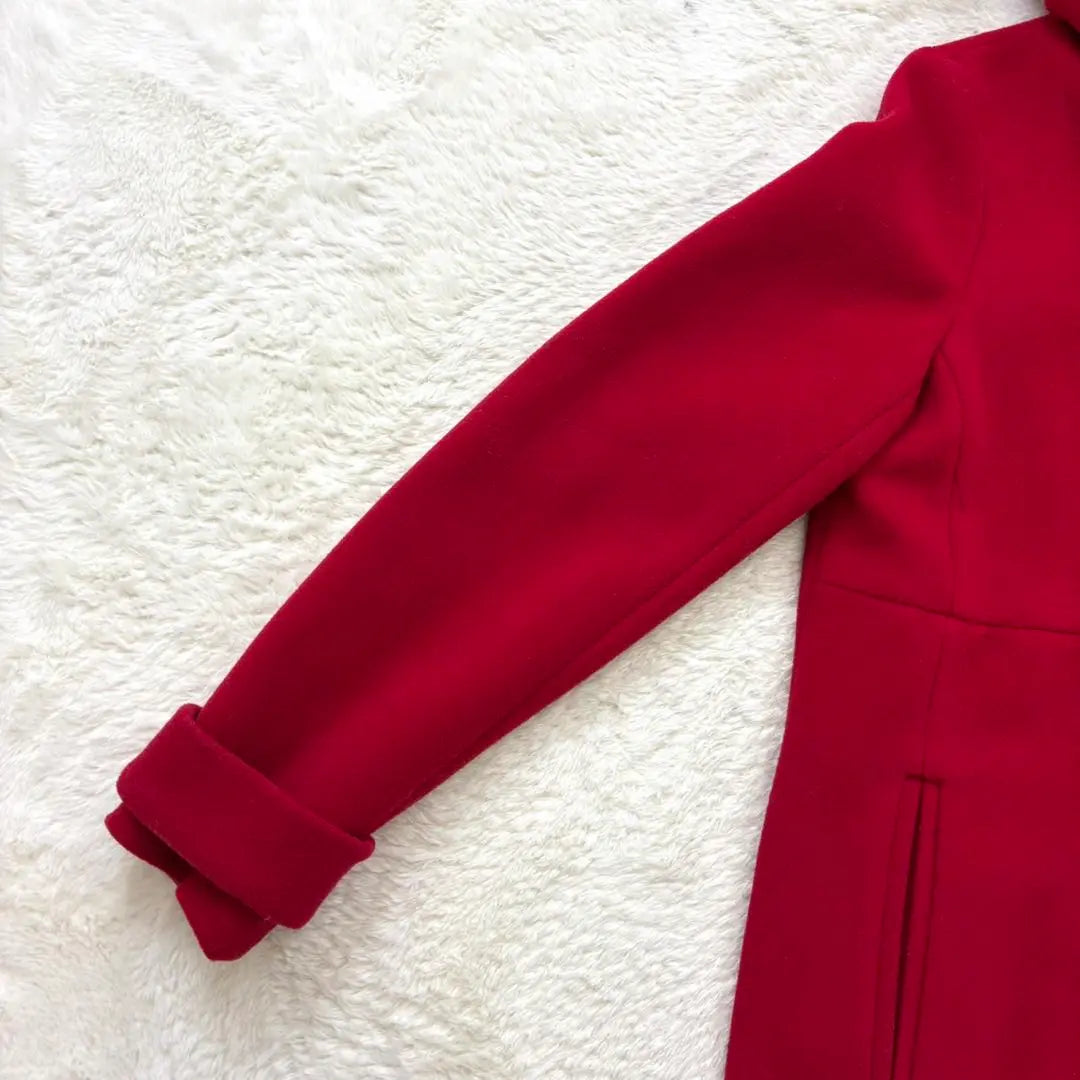 [Zara] S Red Hooded Wool Coat Mid-length A-line Simple