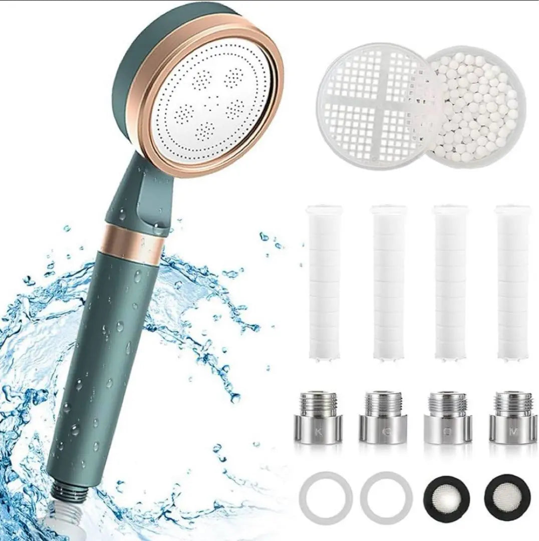 Soft water purification chlorine removal shower head with 4 filters and 4 adapters