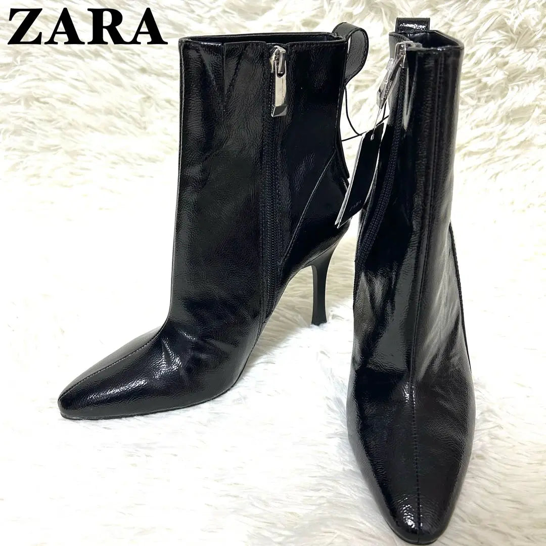 [Unused/Tag included] ZARA Enamel Fabric Short Boots Pointed Toe