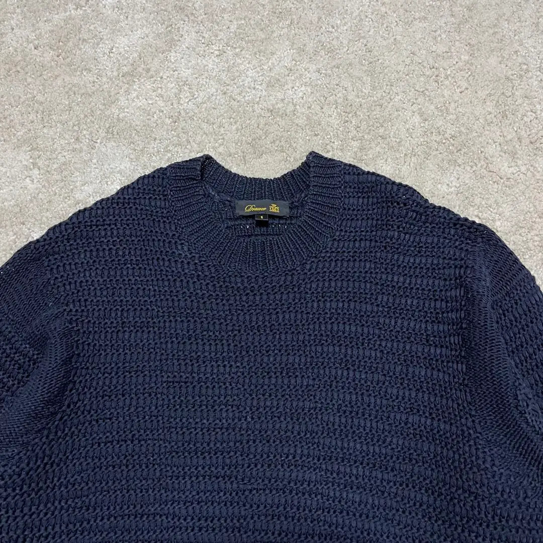 Beautiful condition Drawer Crew Neck Knit Sweater 3 Gauge Cotton Navy