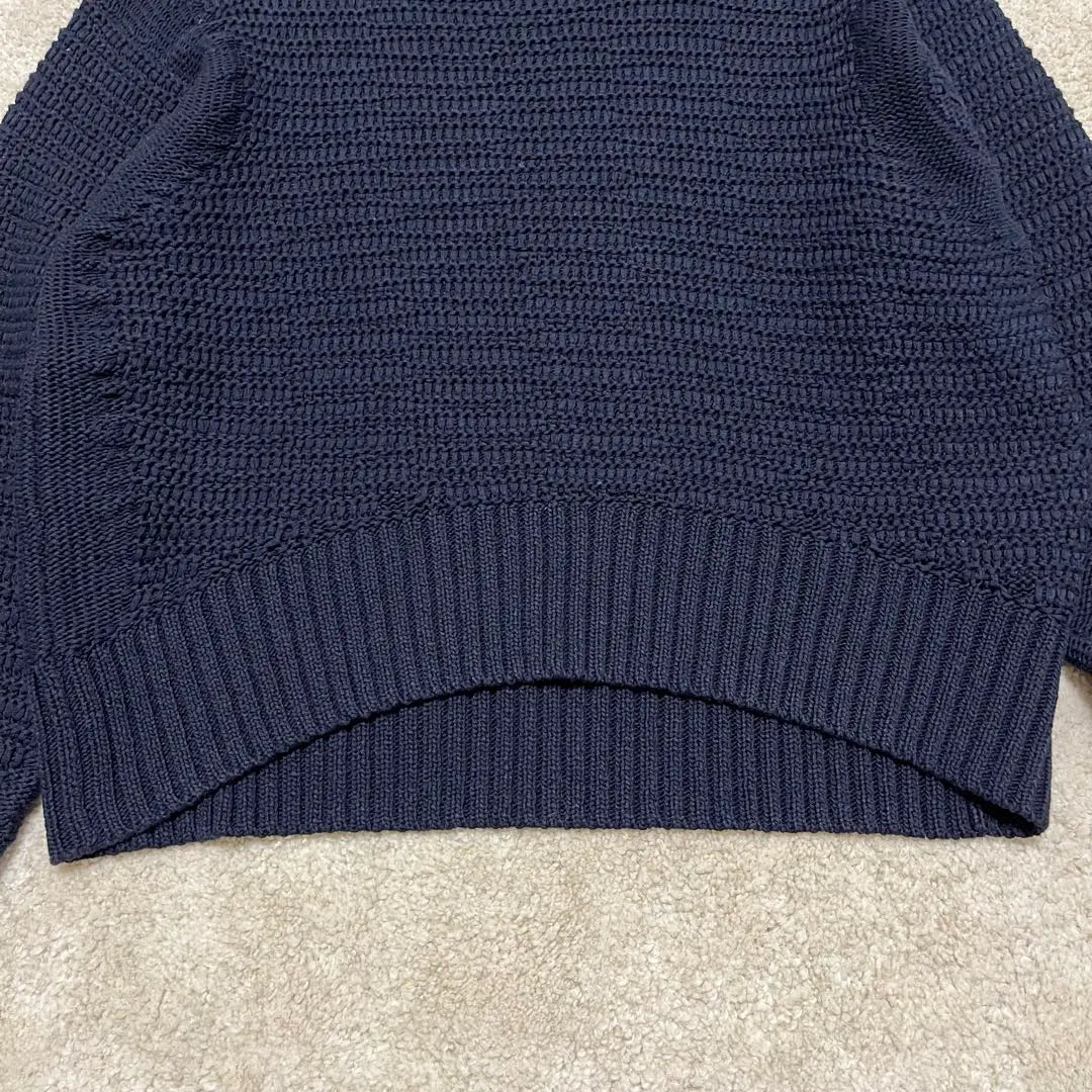 Beautiful condition Drawer Crew Neck Knit Sweater 3 Gauge Cotton Navy