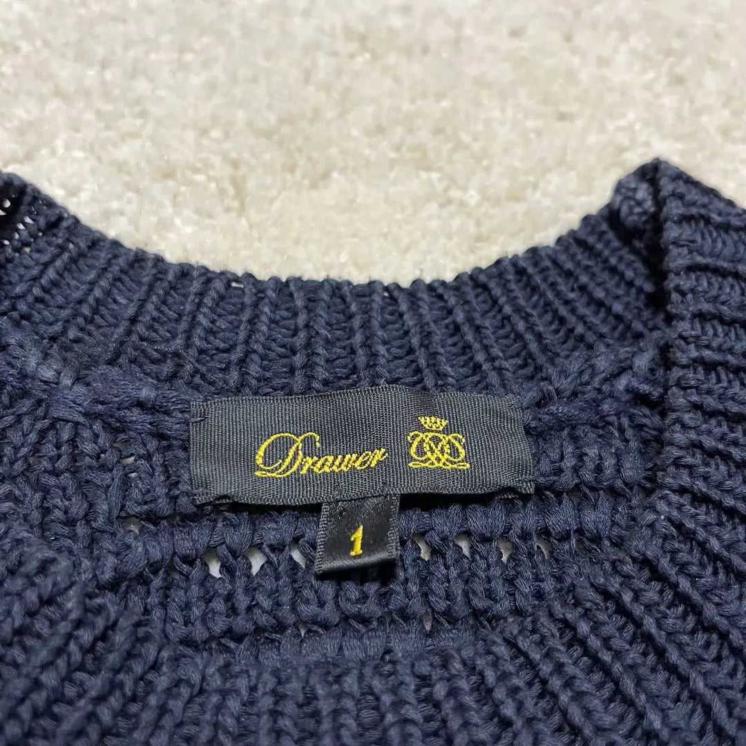 Beautiful condition Drawer Crew Neck Knit Sweater 3 Gauge Cotton Navy