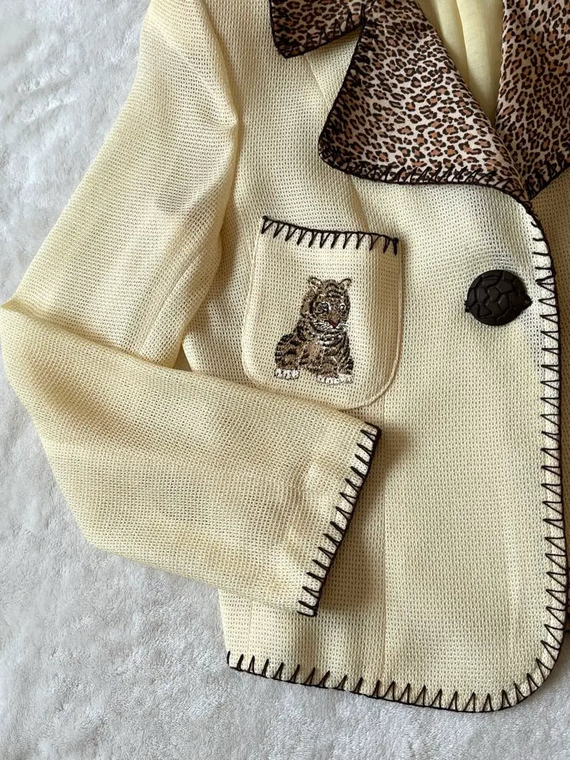 [Sin usar] Italia Italiana Ramoda Goji Chaqueta Malla Estampado de leopardo Primavera Verano | 【未使用品】伊太利屋 イタリヤ ラモーダゴジ ジャケット メッシュ 豹柄 春 夏